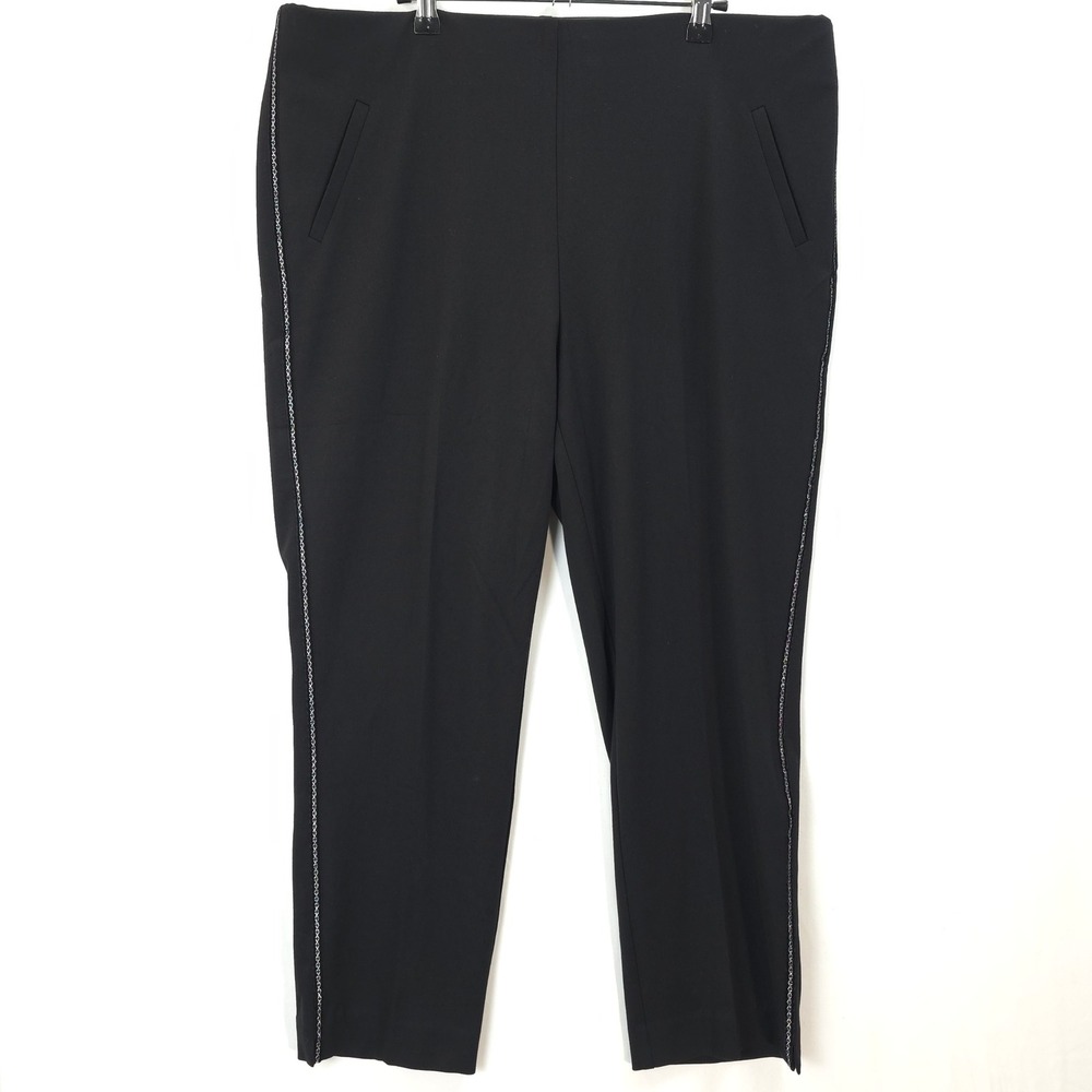 Chico's Slimming Ankle Pants Women XL /16 Metallic Trim Black Pull On Office